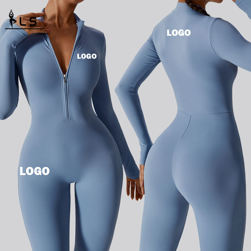 SC1072 Gratis prov långärmad zip topp en bit gym slitage aktiv jumpsuit yoga träning romper