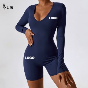 SC1079 OEM Custom Logo Quick Dry Long Sleeve Bodysuits Gym Workout Romper BodyCon Activewear One Piece Yoga Jumpsuit