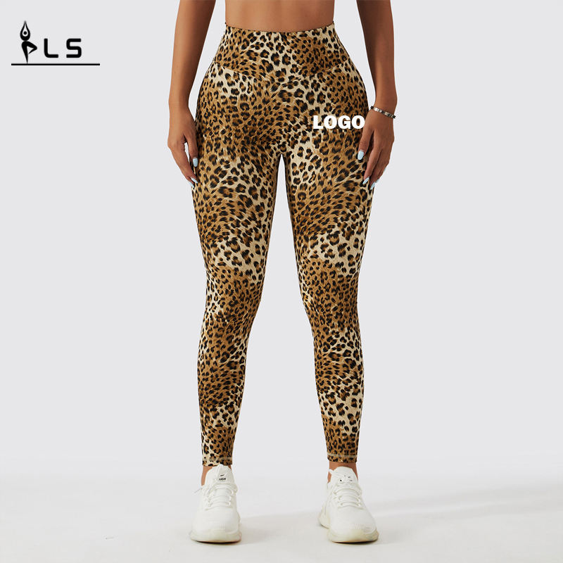 SC10112 Sömlös Leopardtryck Hög midja Fitness Legging Femme Ribbed Scrunch Bum Leggings Yoga Pants