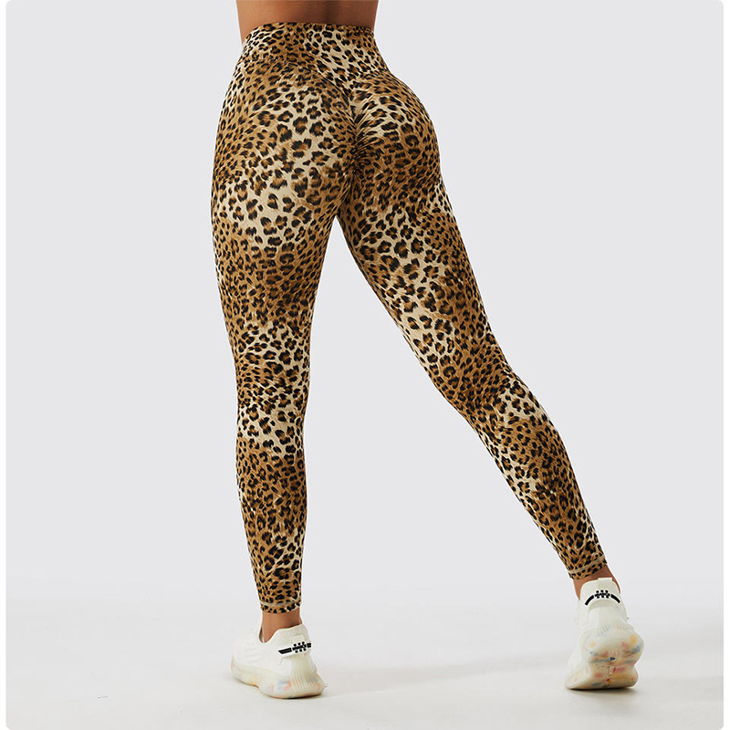 SC10112 Sömlös Leopardtryck Hög midja Fitness Legging Femme Ribbed Scrunch Bum Leggings Yoga Pants