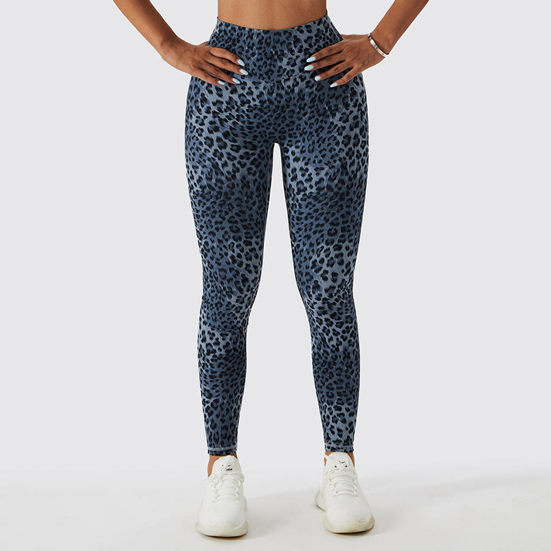 SC10112 Sömlös Leopardtryck Hög midja Fitness Legging Femme Ribbed Scrunch Bum Leggings Yoga Pants