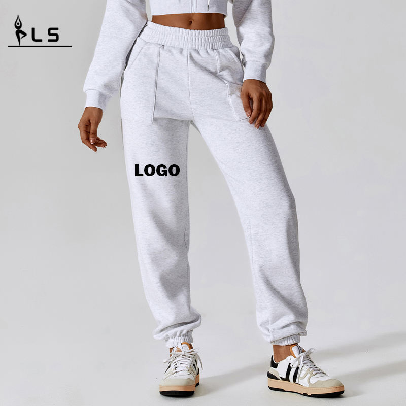 SC10114 Kvinnor fleece elastisk midja varm lös jogger vinter tröjor sport termiska löpande byxor