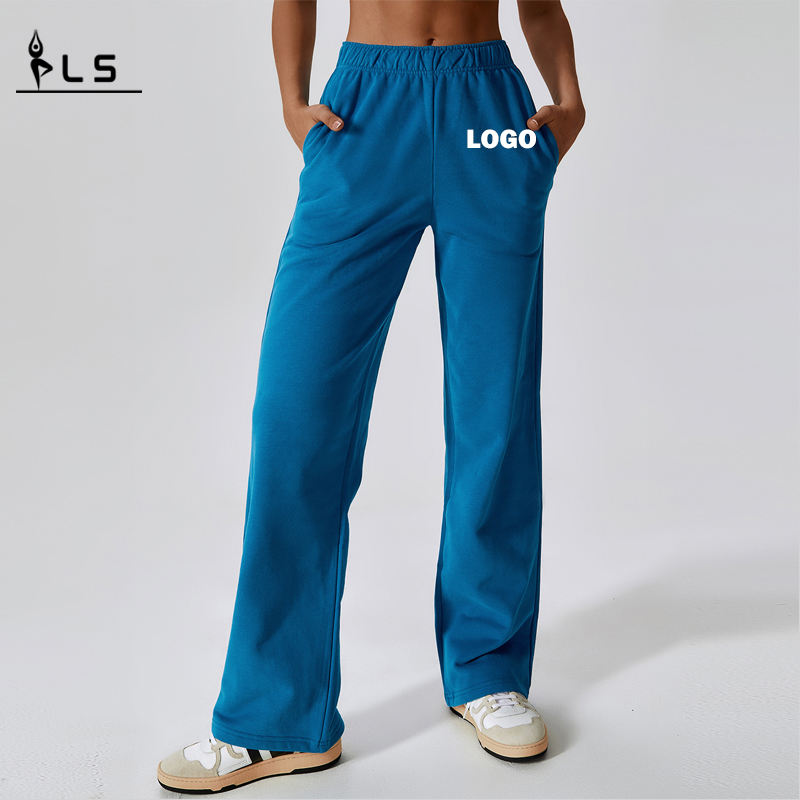 SC10128 OEM Custom Design Logo Solid Color DrawString Baggy Sweat Pants Joggers Straight Leg Trousers Pants Fleece Sweatpants