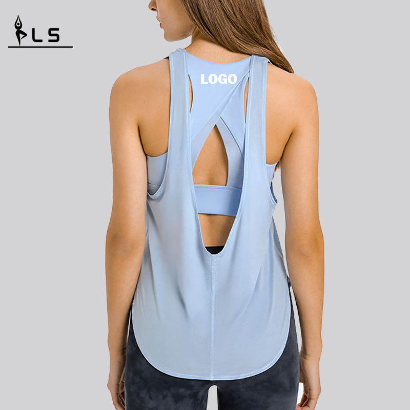 SC102512 Spring Fashion Loose Blouse Hollow Workout Tops Yoga Women \\ 's Tank Top Womens Yoga Tank Top Open Back Back