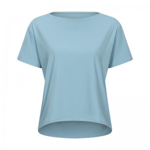 SC10266 Anpassad logotyp Yoga Shirt Cutout Workout Pullover Yoga Shirt Kort ärm Sport Yoga Workout Loose Quick Dry T Shirt Kvinnor