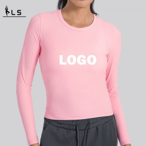 SC10271 andningsbar yogaborta topp gym fitness tight t shirt långärmad körning rundhals t-shirts