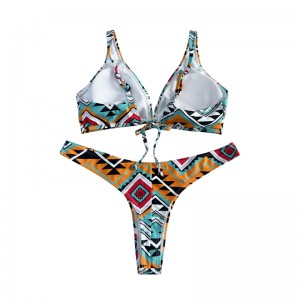 Blommig etnisk stil båge båge bred rem tvådelar baddräkt