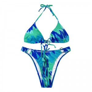 Halter Hoop Cross Strap Teal Two-Piece Baddräkt