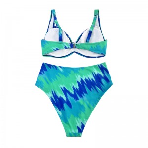 Turkos tryckt tvådelar baddräkt med breda remmar