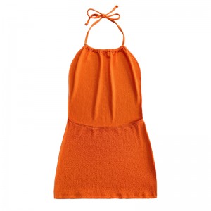 Orange ruffle tyg halter rem klänning baddräkt