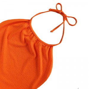Orange ruffle tyg halter rem klänning baddräkt