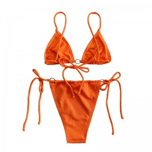 Orange Ruffled Fabric Loop Rem Two-Piece Baddräkt