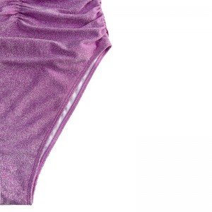 Lila silver stropplös axelbandslös axelbandslös veckad baddräkt i ett stycke