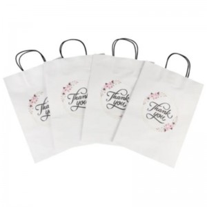 Partihandel anpassad storlek utskrift logotyp fancy tack vit kraft papper väska special dag bröllop personlig presentväska med handtag