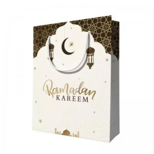 Anpassad design återanvändbar Eid Mubarak Ramanda Muslin Islamisk festival Shopping Packaging Paper Presentväskor med handtag