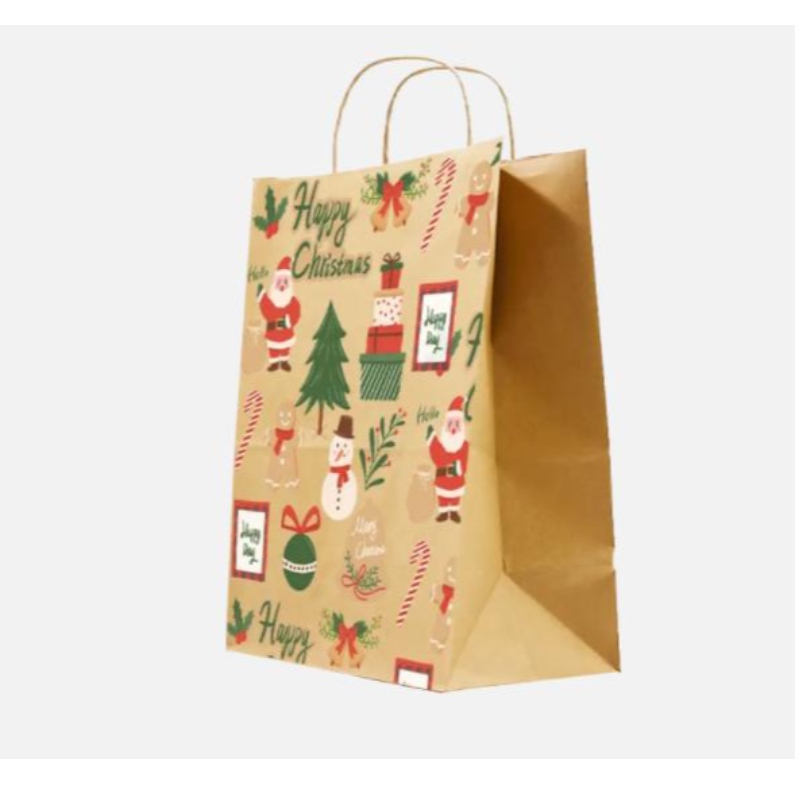 Julpapperspåsar bruna med tvinnade handtag anpassade festliga presentpåsar med egna Badge Wholesale Paper Pappsäckar