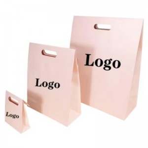 Återanvändbart matklippt handtag Spot UV Custom Logo bröllop födelsedagspresent rosa kläder förpackning färgglad design papper shopping väska