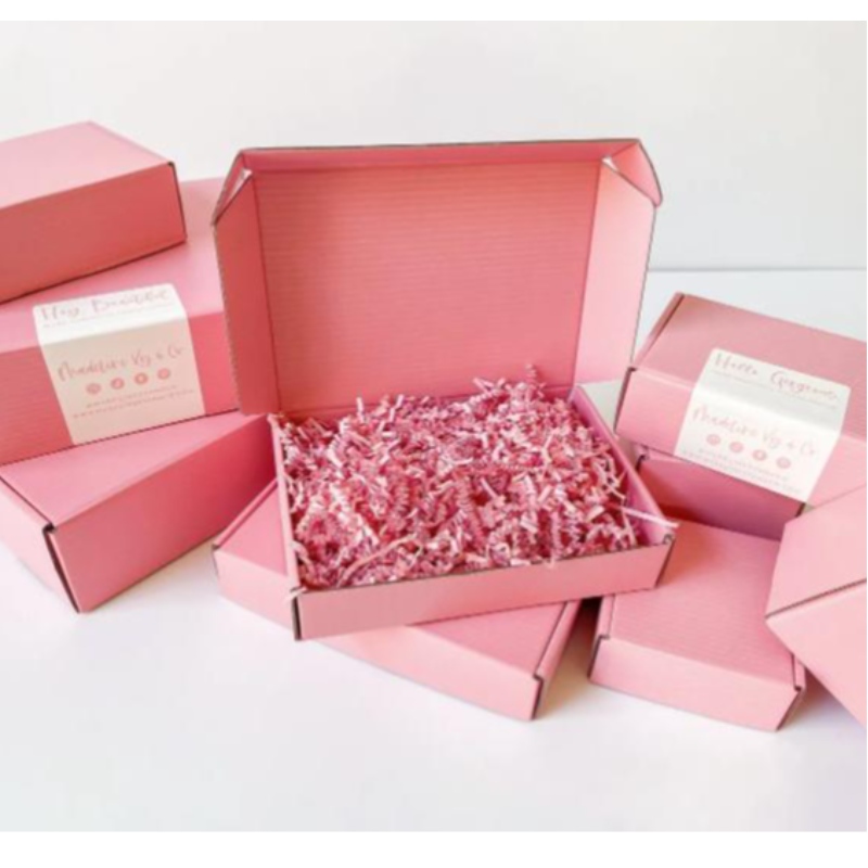 Anpassad logotyp rosa färg kosmetisk korrugerad förpackning mailer box fraktlåda papperslåda
