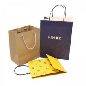 Anpassad tryckt logotyp Kraft Paper Packaging Bag Gift Hantverk Shopping Biologisktnedbrytbar papperspåse med handtag