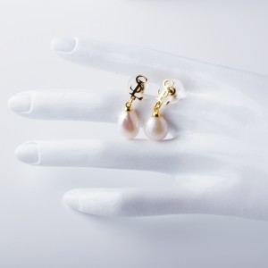 2x14mm med Pearl Gold Plated Studörhängen 6.4*7.2mm