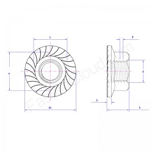 sexkantsflänsmutter med tandningar