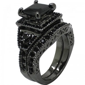 Hongde Black Onyx Princess Cut Anniversary Bröllopsbröllopsring Diamant för kvinna för man