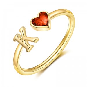 Hongde initiala ringar för kvinnor 14 kg guldpläterade Birthstone ringar, justerbar storlek5-10