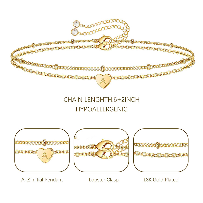 Hongde Golden Heart armband 18K guldpläterad bokstav A-Z Initial Armband Heart Armband Stacks