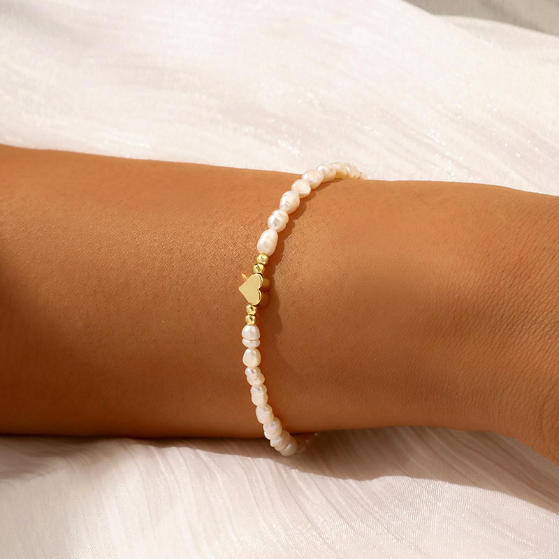 Hongde 14K guld-Pläterad Pearl Heart Armband Pearls of the Heart armband