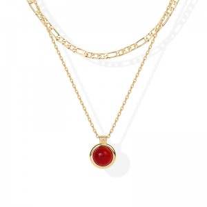 Hongde Golden Harmony Layered Halsband 1-----14K guldpläterade lagerhalsband för kvinnor Ädelstenshänge Figaro Chain Halsband Carnelian, Green Aventurine, Malakit Layering Halsband