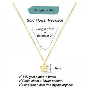 Hongde Golden Bloom Halsband 2-------14K guldpläterat halsband för kvinnor - Snygg blomma, blad, pärla, träd, bi, sol, bar, oändlighet, stjärna, pil, droppe, halsband med fjärilshäng, enkla smycken