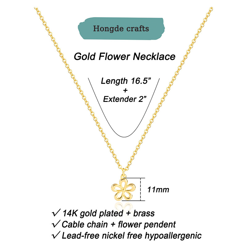 Hongde Golden Bloom Halsband 2-------14K guldpläterat halsband för kvinnor - Snygg blomma, blad, pärla, träd, bi, sol, bar, oändlighet, stjärna, pil, droppe, halsband med fjärilshäng, enkla smycken