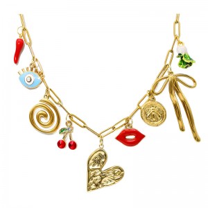 Hongde 18K gem Guldkedja Halsband Handgjorda DIY Sun Moon Star Pendant Charm Halsband Western Ocean Seaside Beach Guld Charm Halsband för kvinnor