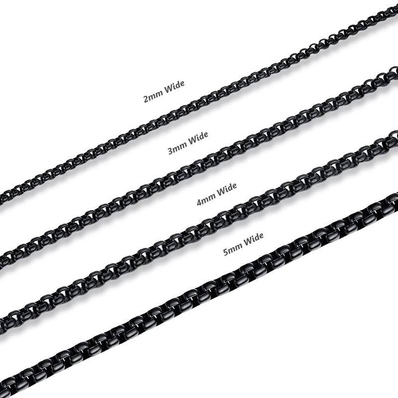 Hongde Herr Dam Rostfritt stål Svart Rolo Cable Chain Halsband, brett 2345 mm Anpassningsbart svart Chain Halsband