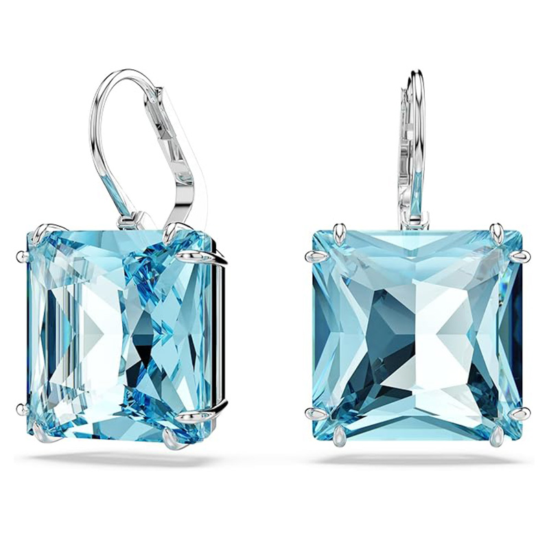 Ocean Blue Crystal fyrkantiga örhängen Swarovski Millenia örhängen, fyrkantsskuren kristall, blå, Rhodium pläterad