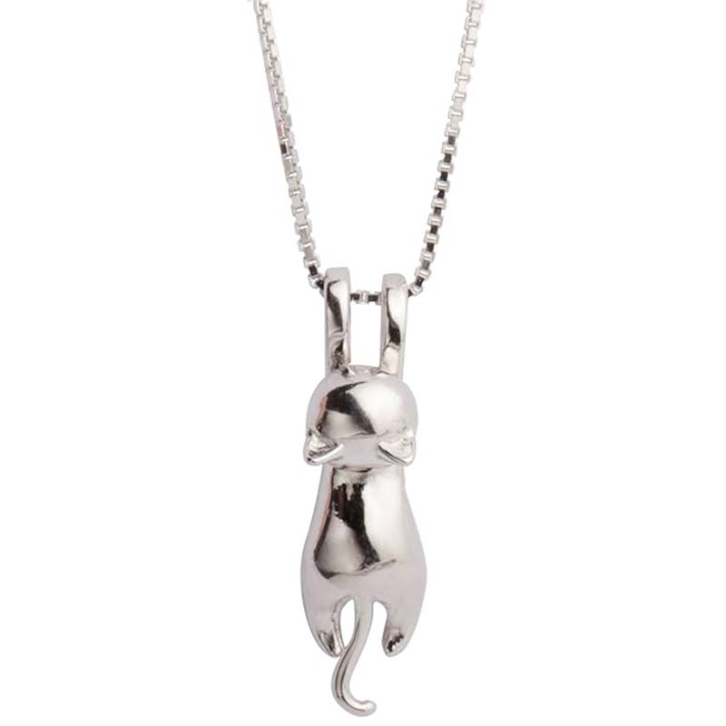 Silver Cat Charm Halsband S. Leaf Sterling Silver Cat for Women Kattsmycken för kvinnor Katttillbehör för kvinnor Katt Mamma Älskare Lady Temapresenter Söt Silver Kattunge Smycken Födelsedagspresenter för kvinnor