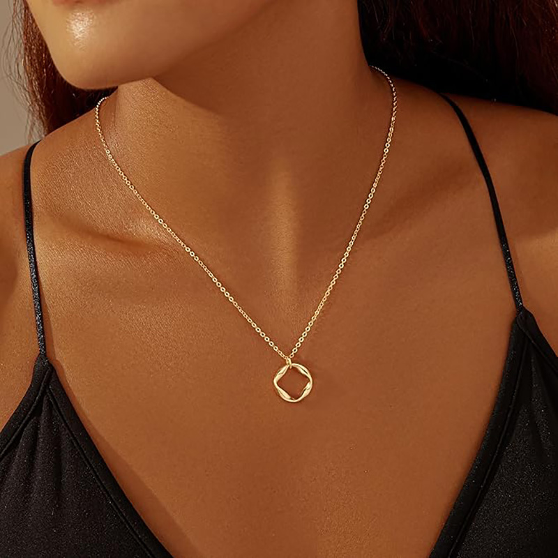 Minimalistisk dubbel-Lagerhalsband 4K Guld Silverpläterat Trendigt Cirkel Gem Kedja Hänge Choker Halsband, Enkelt Guld Diamant Korsbåge Smyckesset Gåvor för kvinnor