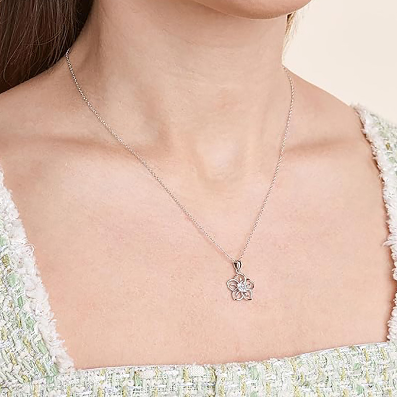 Delikat blommigt hängsmycke Halsband med äkta eller skapat ädelsten Birthstone Flower hänge halsband med kedja i Sterling Silver, 18