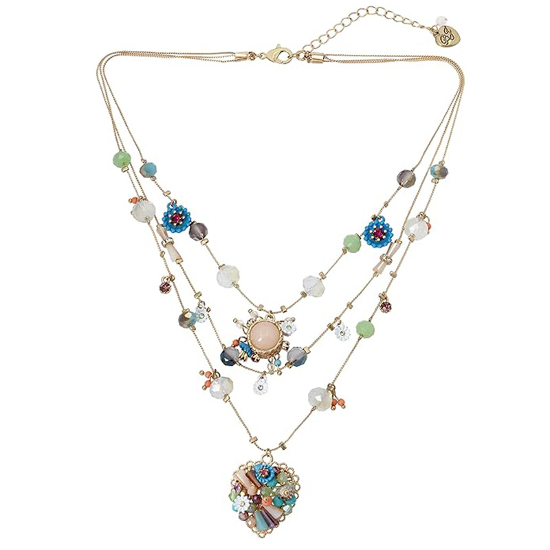 Boho Bloom Multi-Layer Heart Hängsmycke Halsband