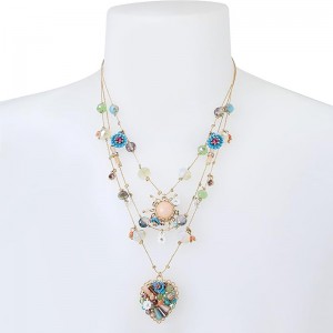 Boho Bloom Multi-Layer Heart Hängsmycke Halsband