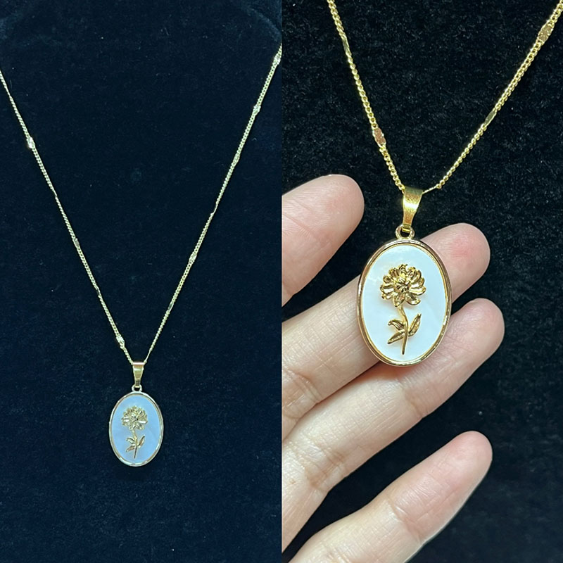 Guld-Pläterad blommig hänghalsband med mamma-av-Pearl Inlay för tidlös elegans och vardaglig lyx