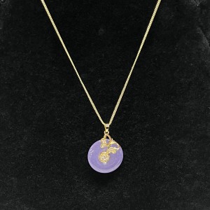 Lavendel Serenity Jade och Gold Cherry Blossom Pendant Halsband med kubiska zirkonium