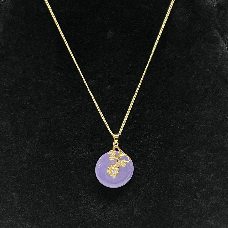 Lavendel Serenity Jade och Gold Cherry Blossom Pendant Halsband med kubiska zirkonium