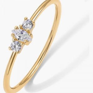 Elegant 18k guld-Pläterad 925 Sterling Silver Ring med Marquise och Round-Skär kubikzirkoniumstenar - minimalistiska staplingsband