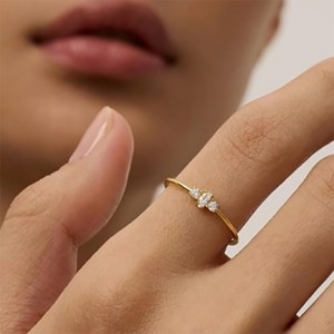 Elegant 18k guld-Pläterad 925 Sterling Silver Ring med Marquise och Round-Skär kubikzirkoniumstenar - minimalistiska staplingsband