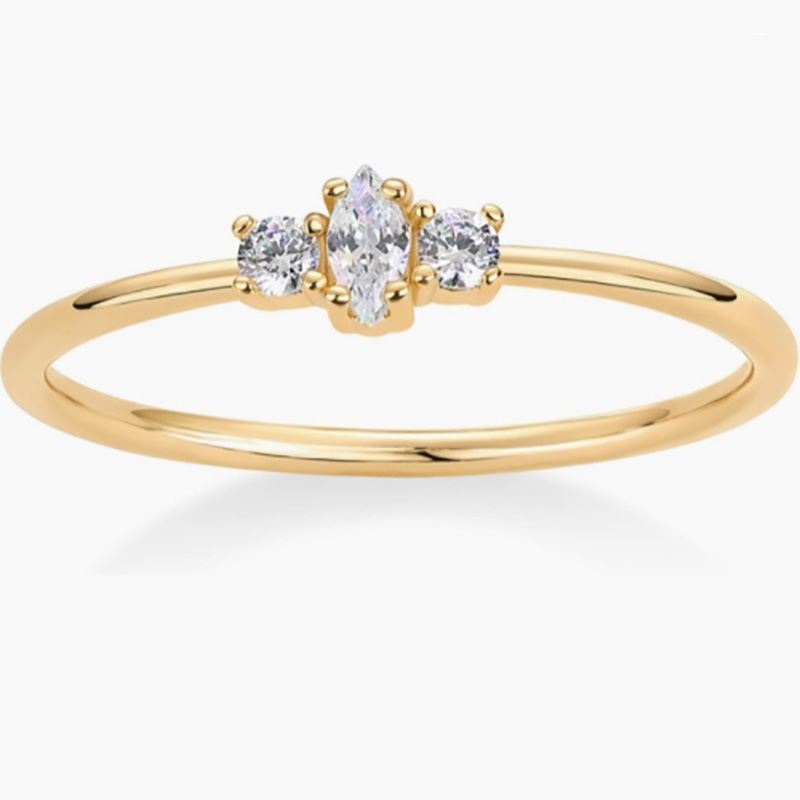 Elegant 18k guld-Pläterad 925 Sterling Silver Ring med Marquise och Round-Skär kubikzirkoniumstenar - minimalistiska staplingsband