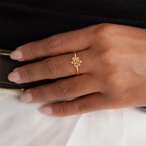 Utsökt 18k guld-Pläterad 925 Sterling Silver Floral Ring med delikat blommande blommedesign - Elegant och lättnatur-Inspirerade smycken för kvinnor
