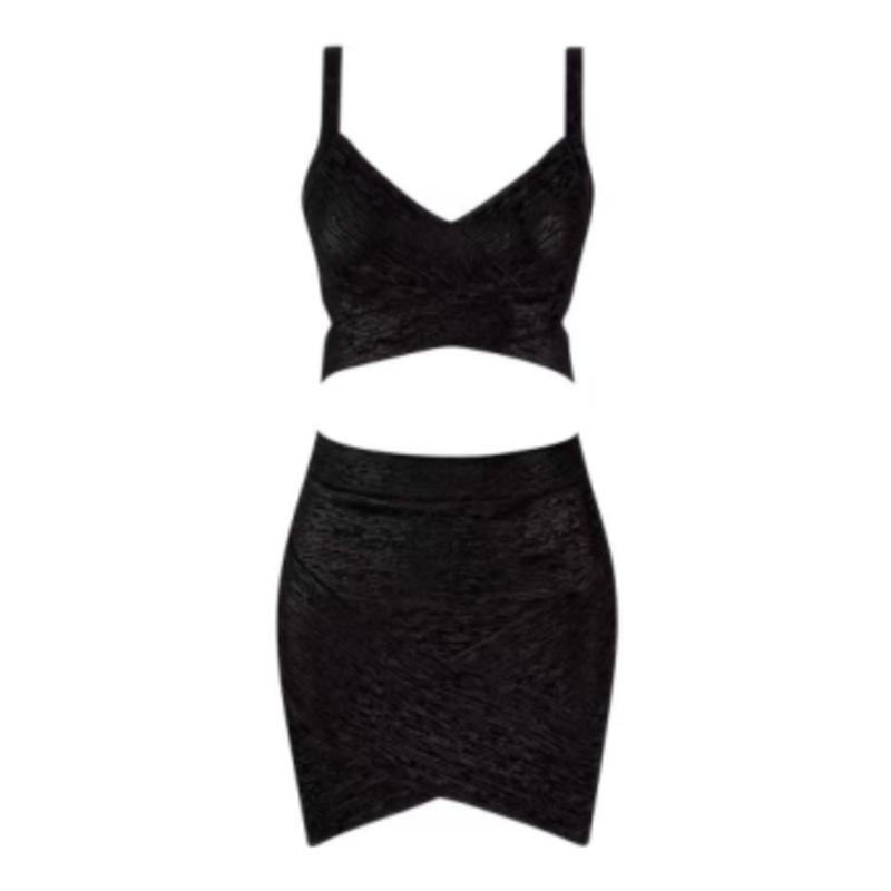 Summer Gold Printed Knit Camisole, Hip Wrap Skirt Set