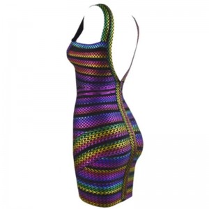 Sommar v-Neck färgglada ränder gummiband skarvhalter tätt paket höftklänningar