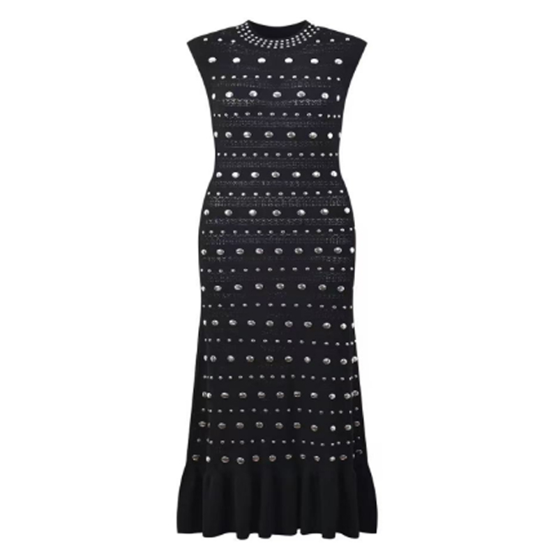 Sommardollars krage ärmlös axel ruffle, metalliska stickade klänningar